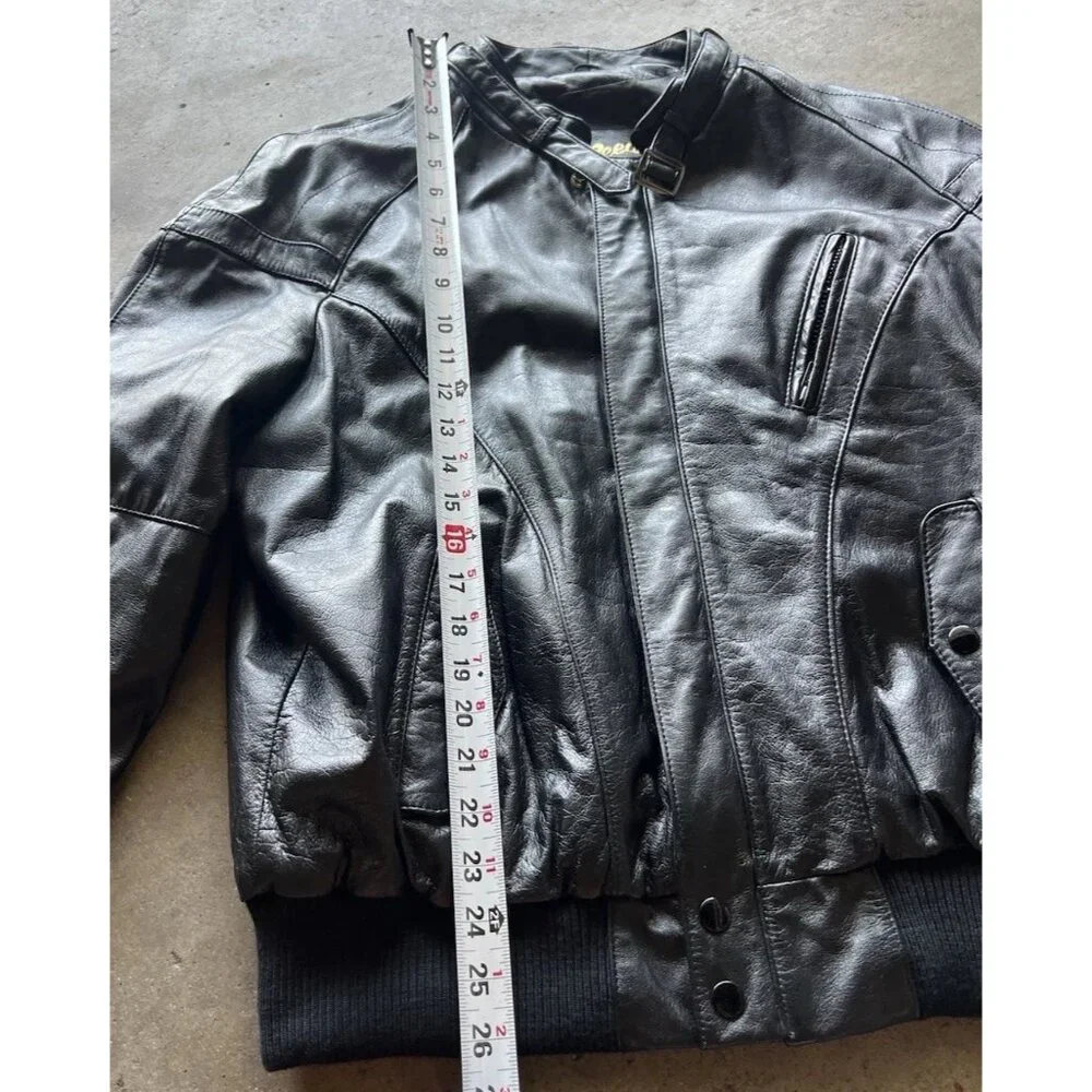 Vintage Reed Leather Black Motorcycle Plaid Lined Jacket Men’s Sz Large 48